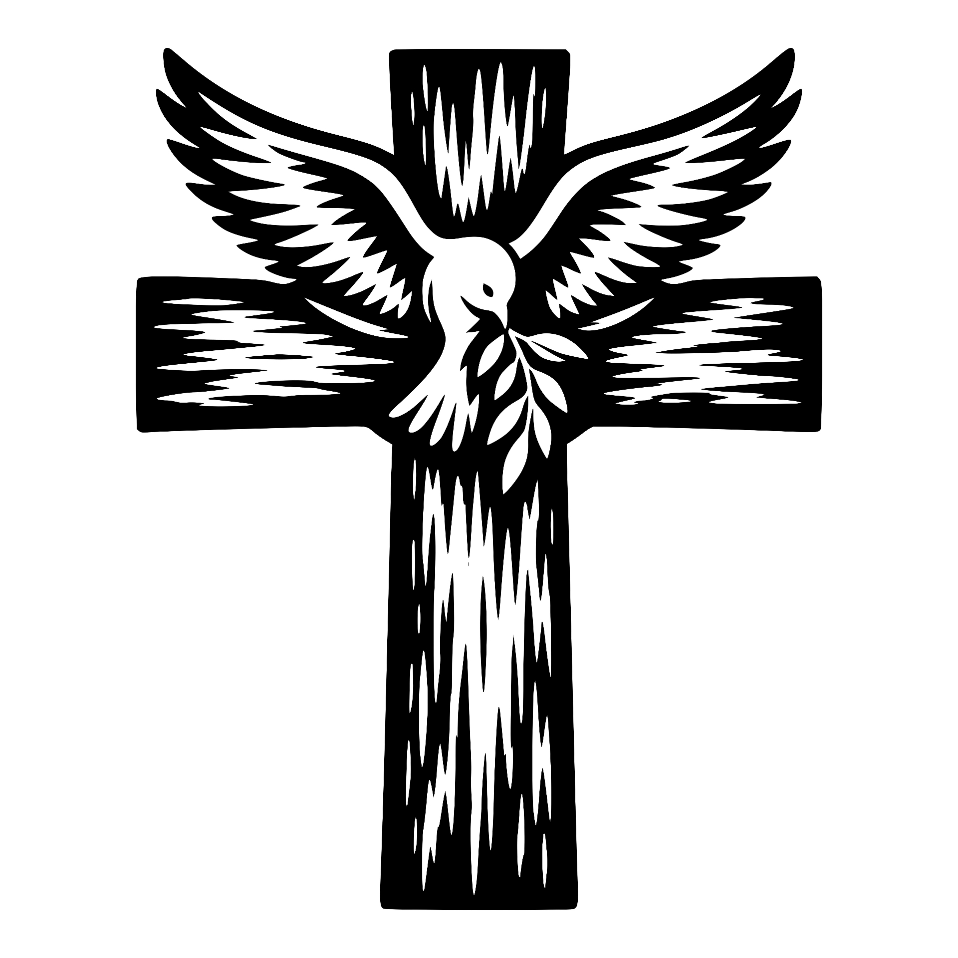 Wooden cross with a dove carrying an olive branch