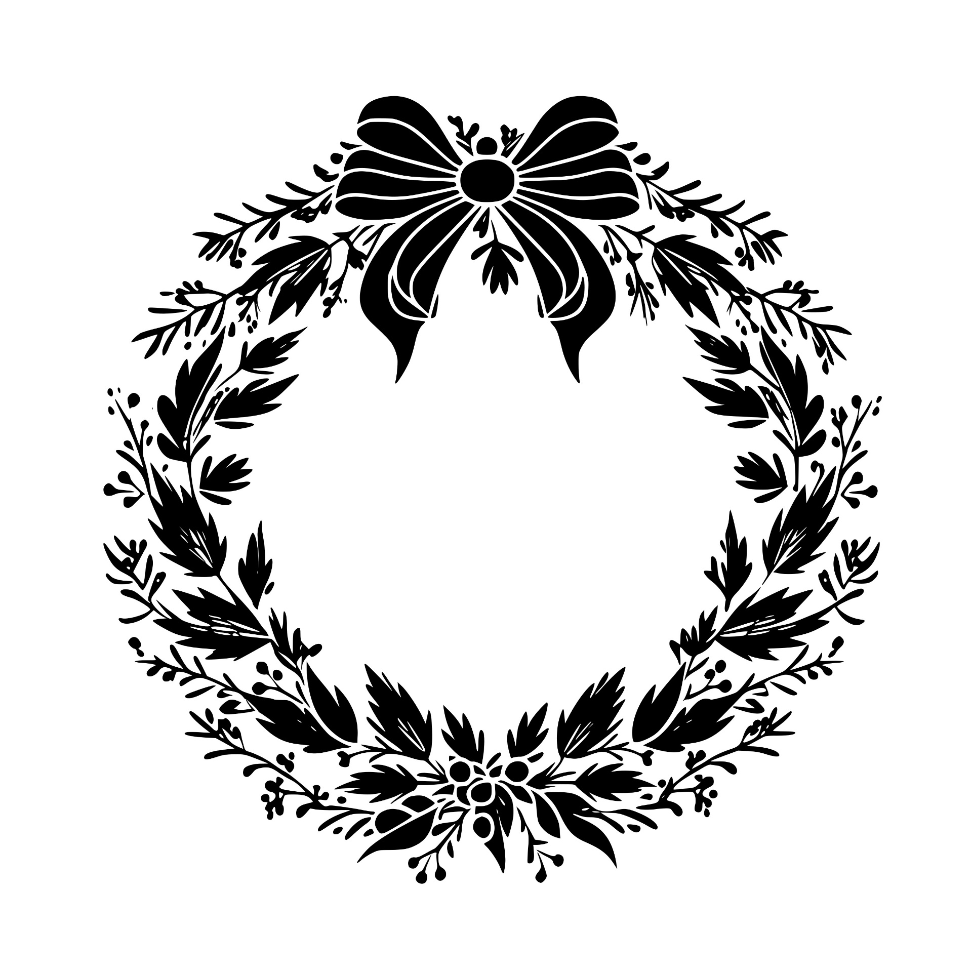 Christmas wreath of leaves and berries with a large bow