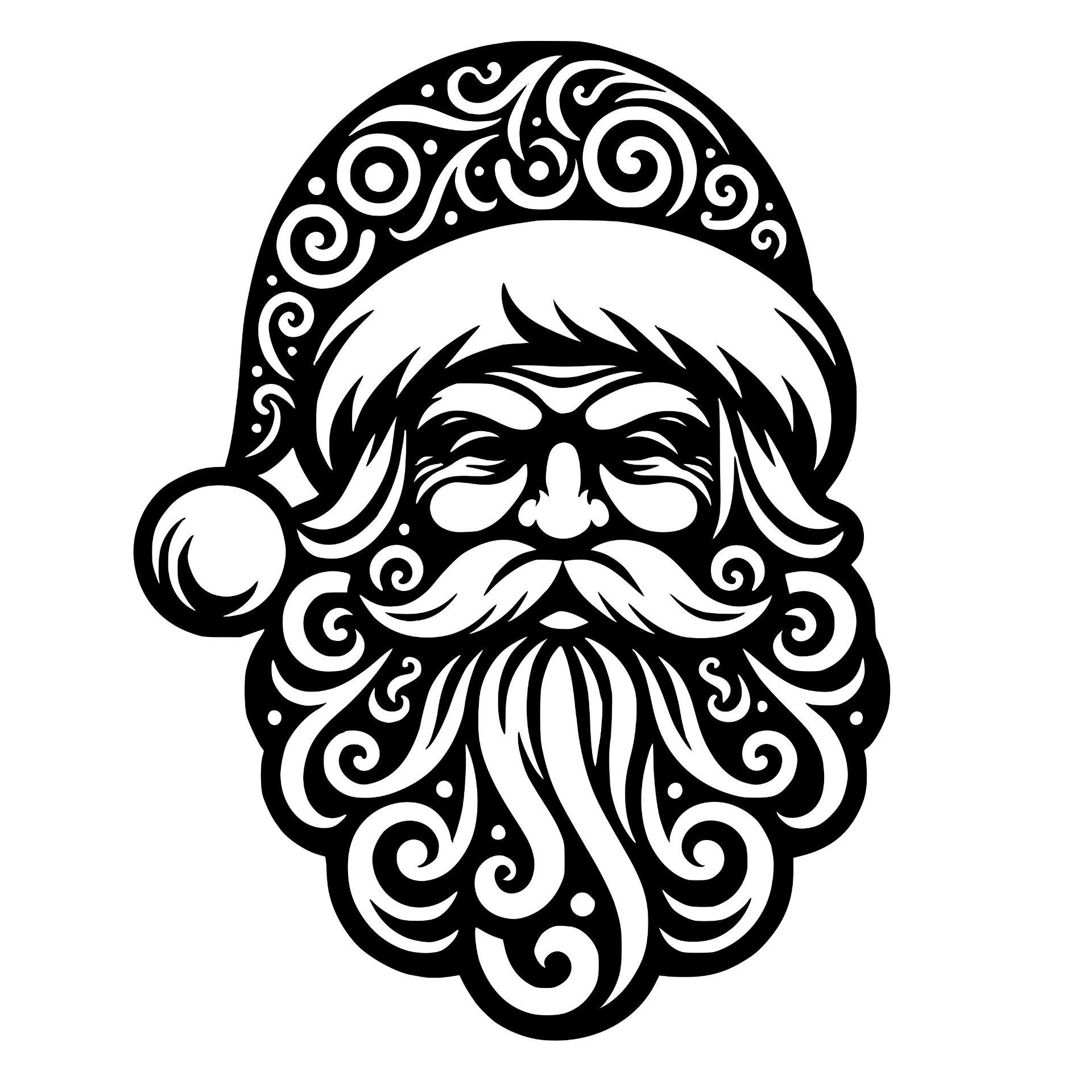 Ornate decorative Santa Claus face with swirling beard