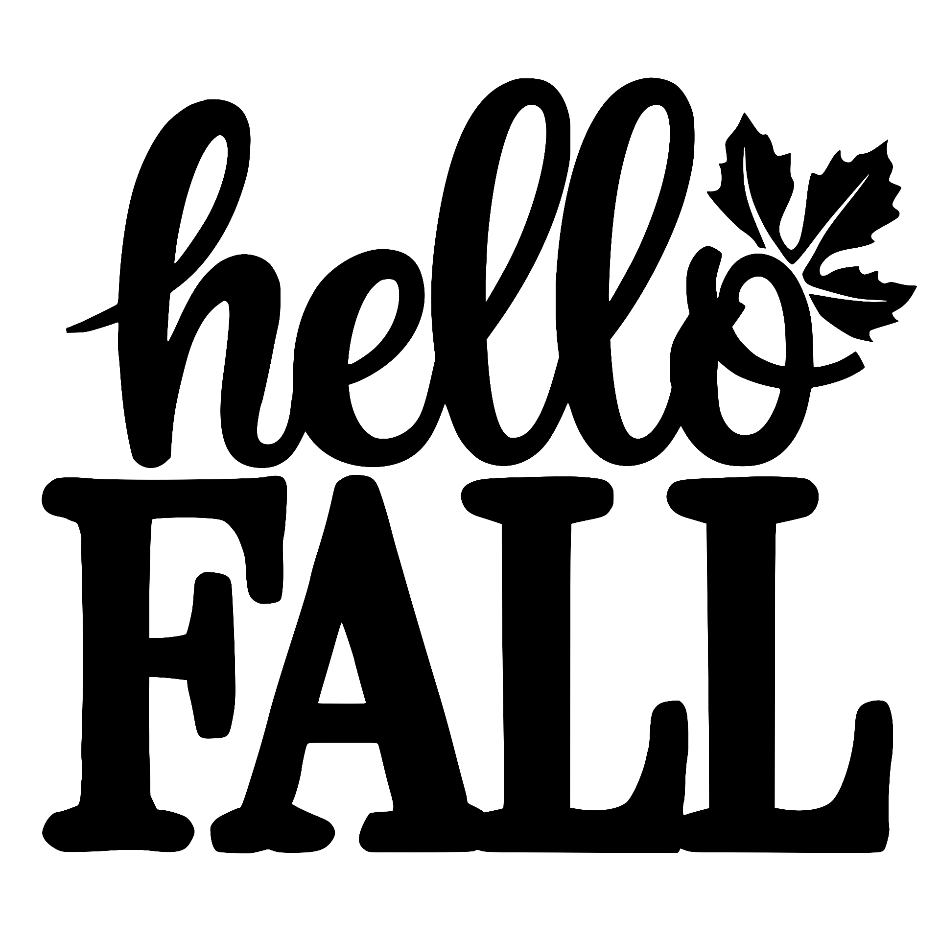 Hello Fall hand-lettered design with maple leaf