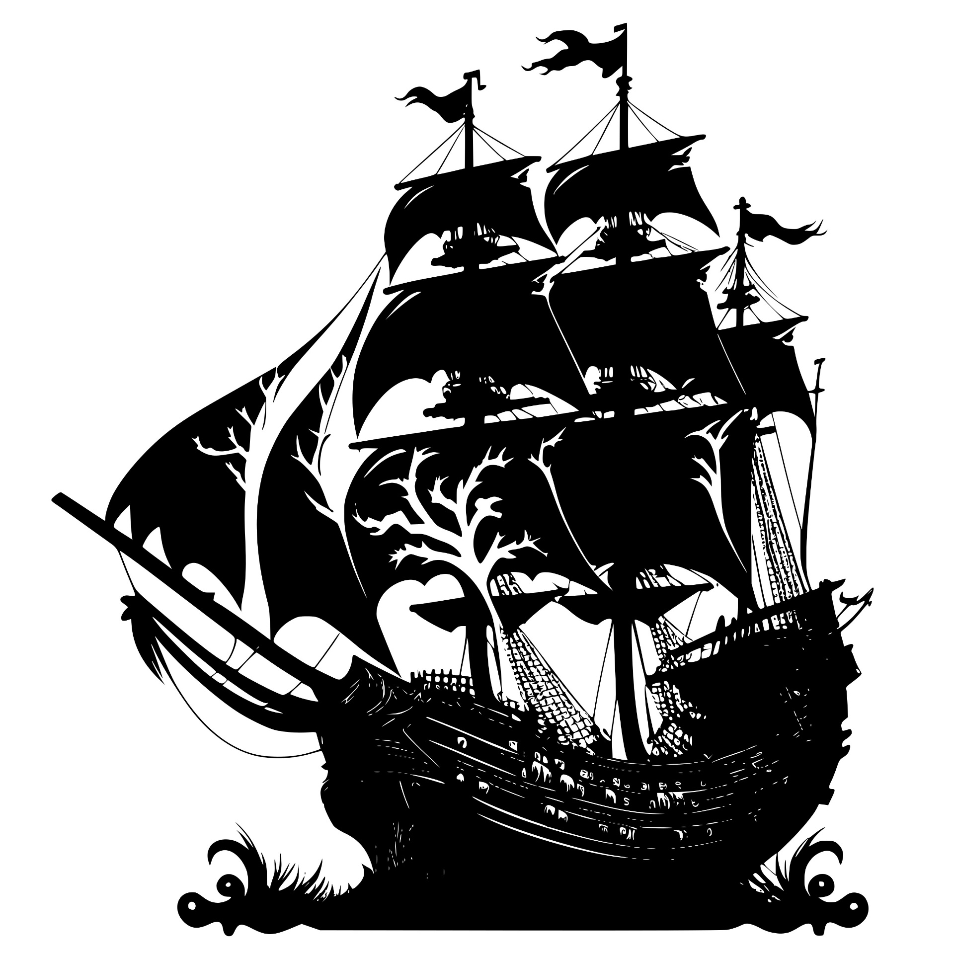 Pirate ship at full sail silhouette