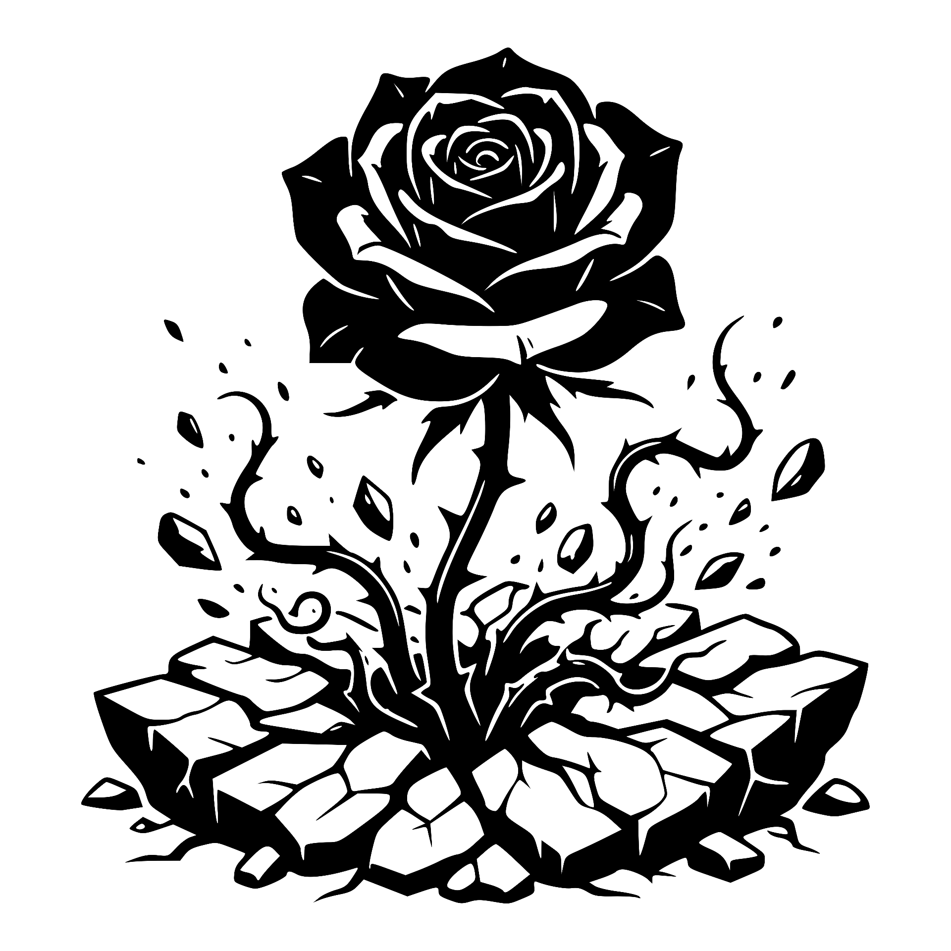 Rose breaking through cracked stone ground
