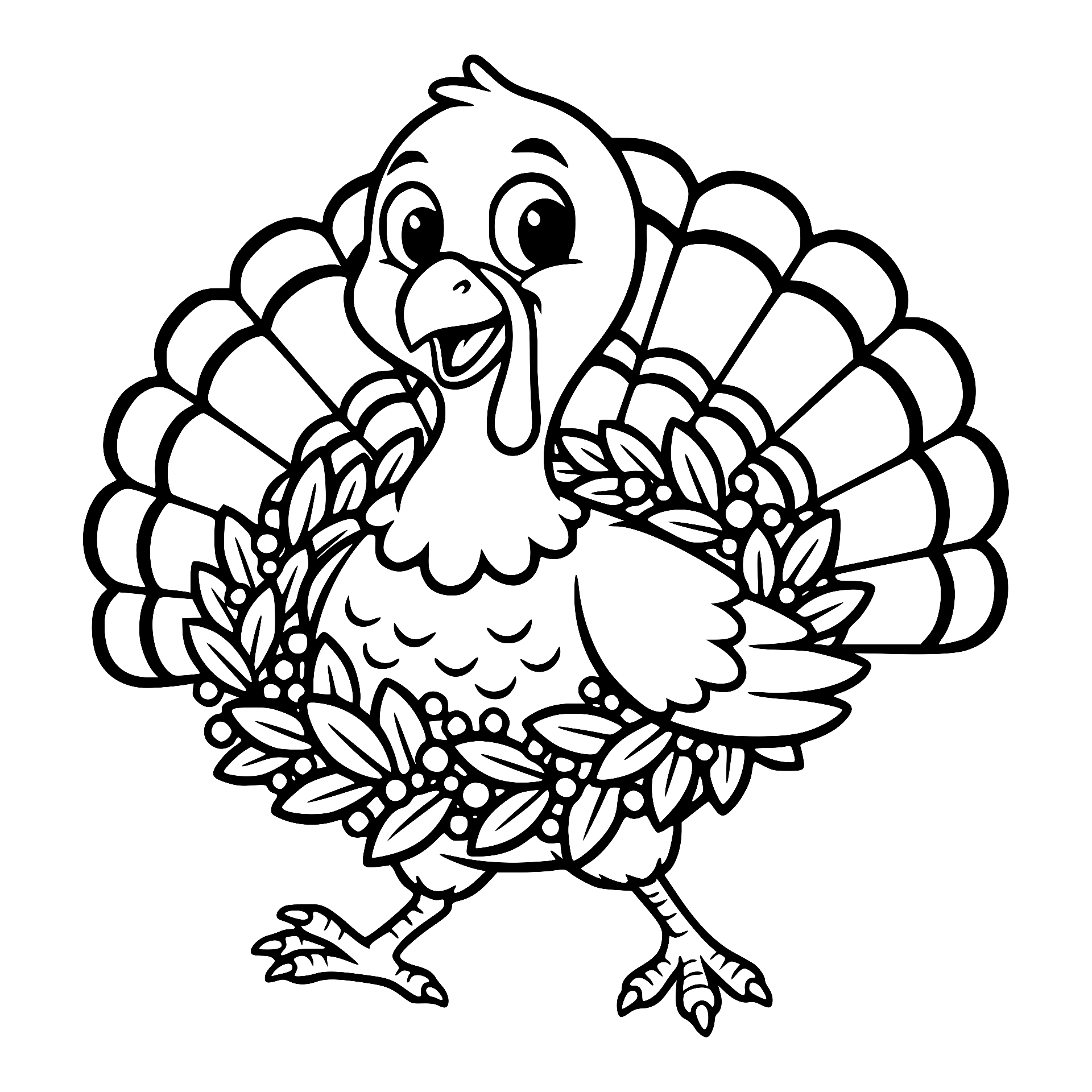 Turkey wearing a laurel and berry wreath
