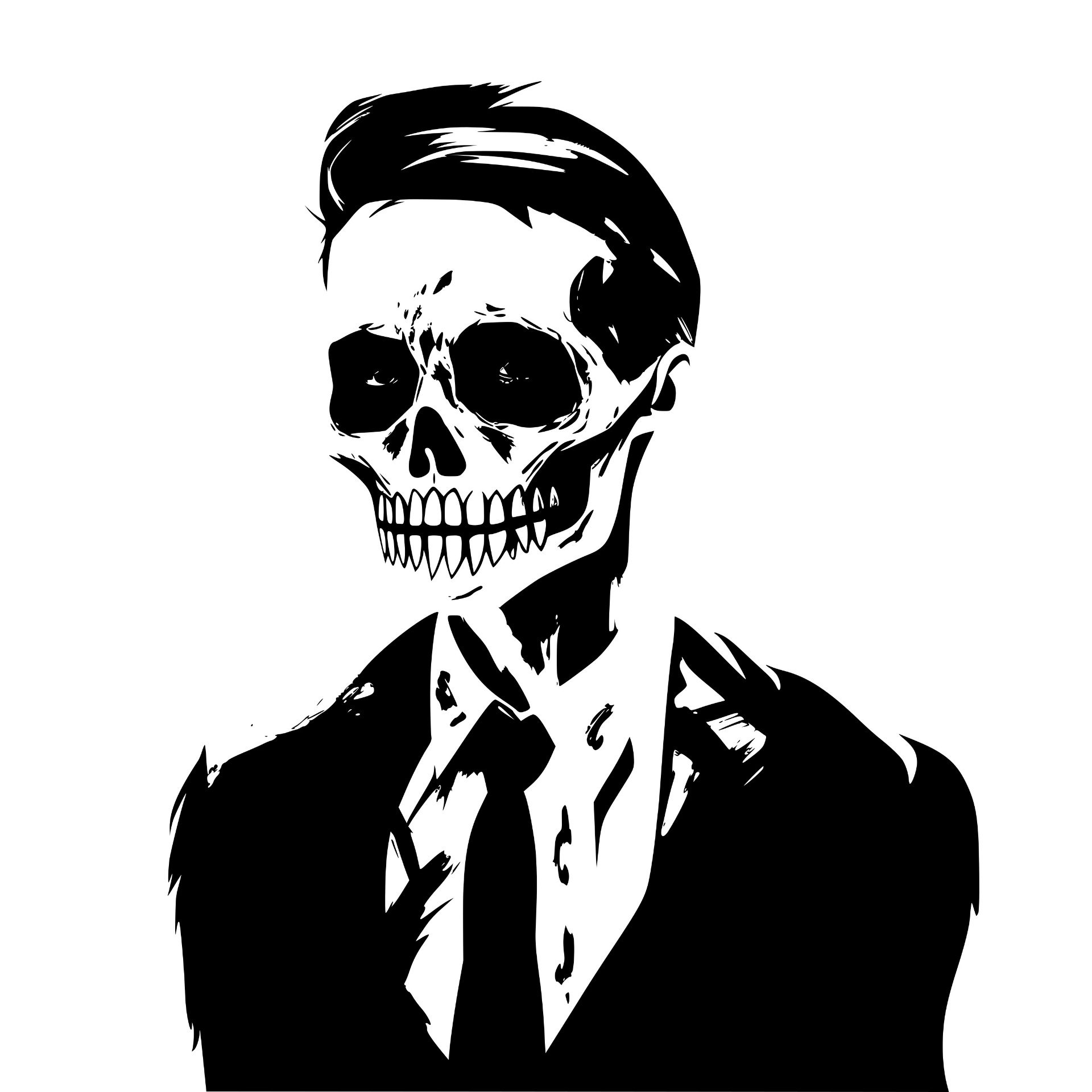 Skull-faced man in a suit and tie