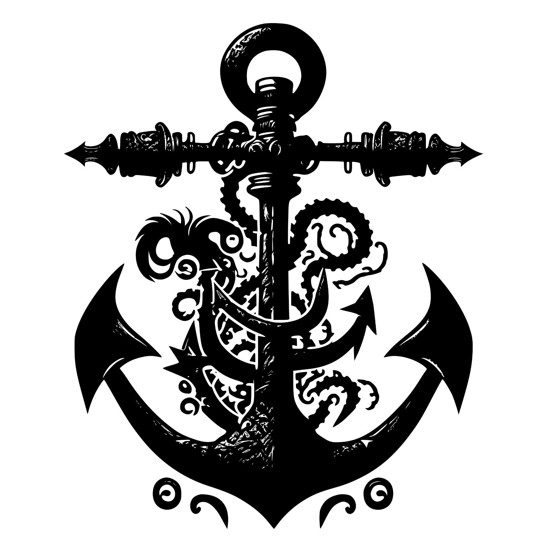 Anchor entwined with octopus tentacles