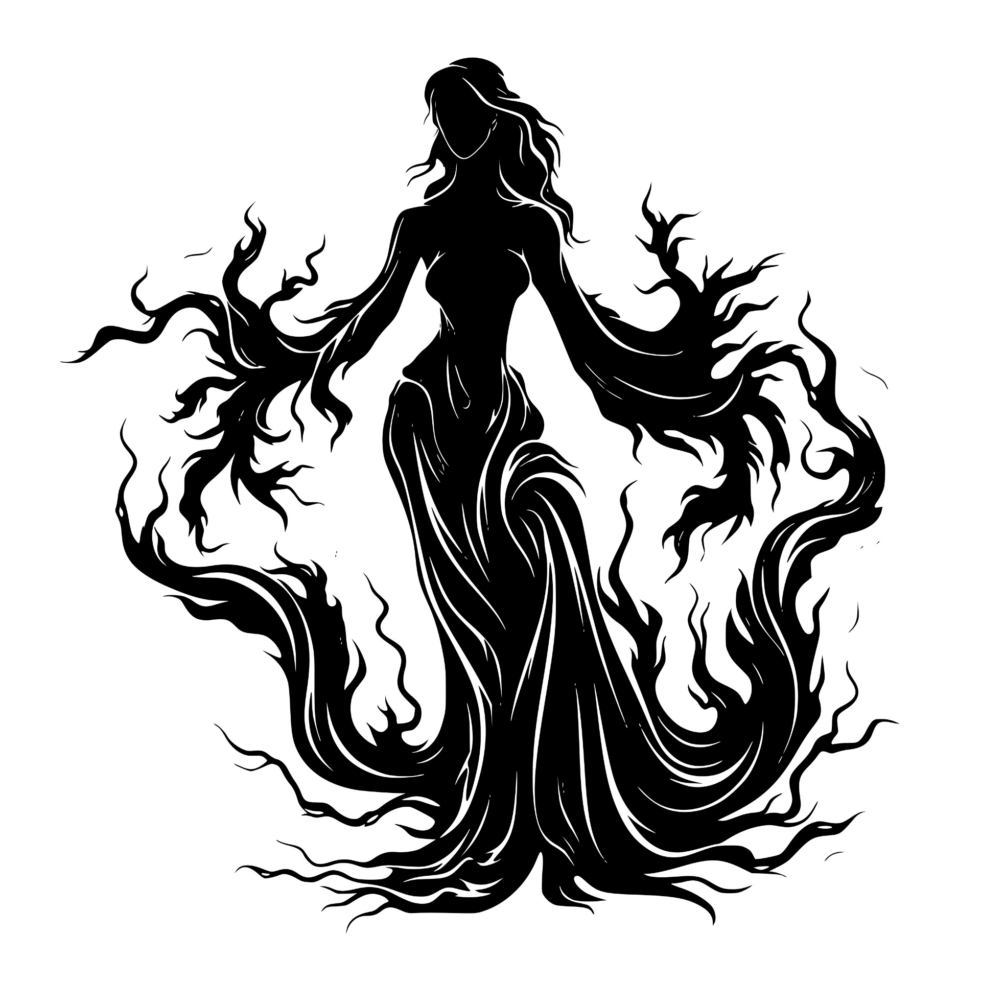 Woman silhouette wreathed in smoldering tendrils