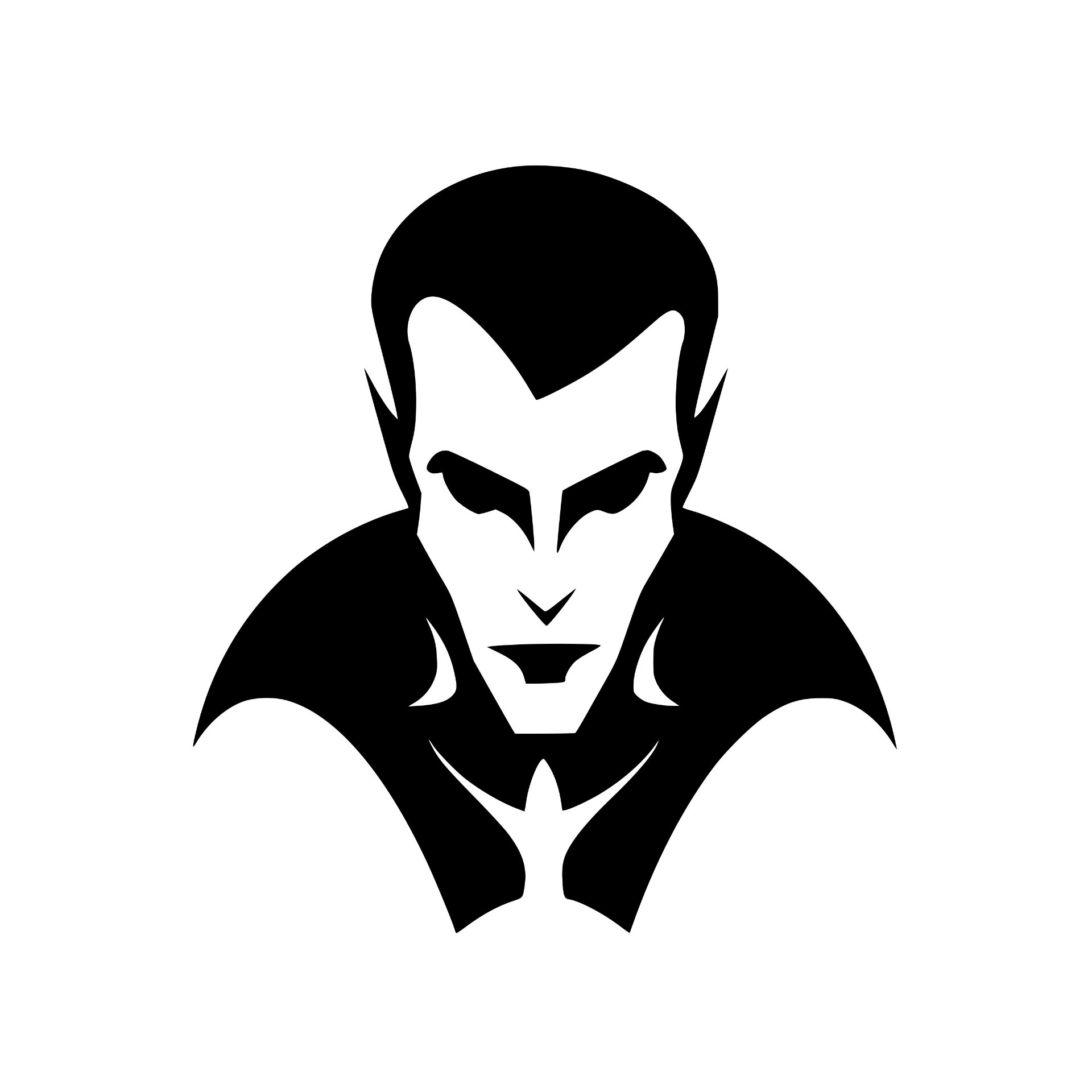 Vampire face with cape silhouette