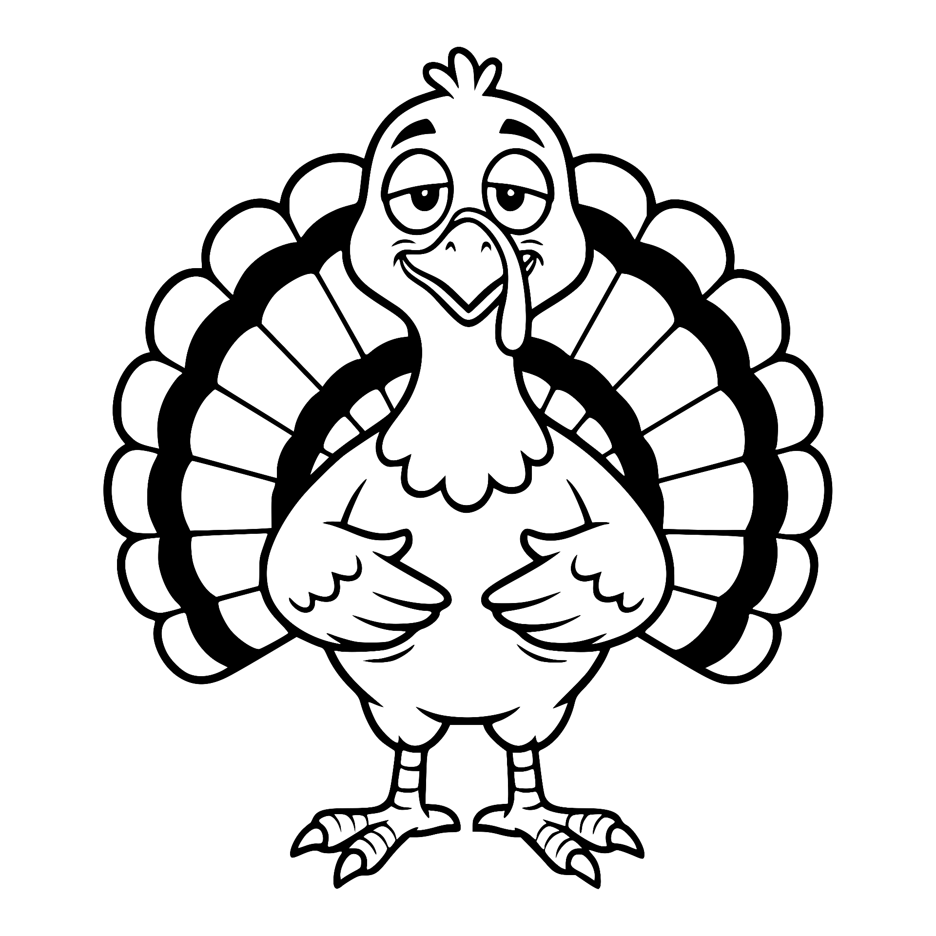 Classic cartoon turkey with fanned tail