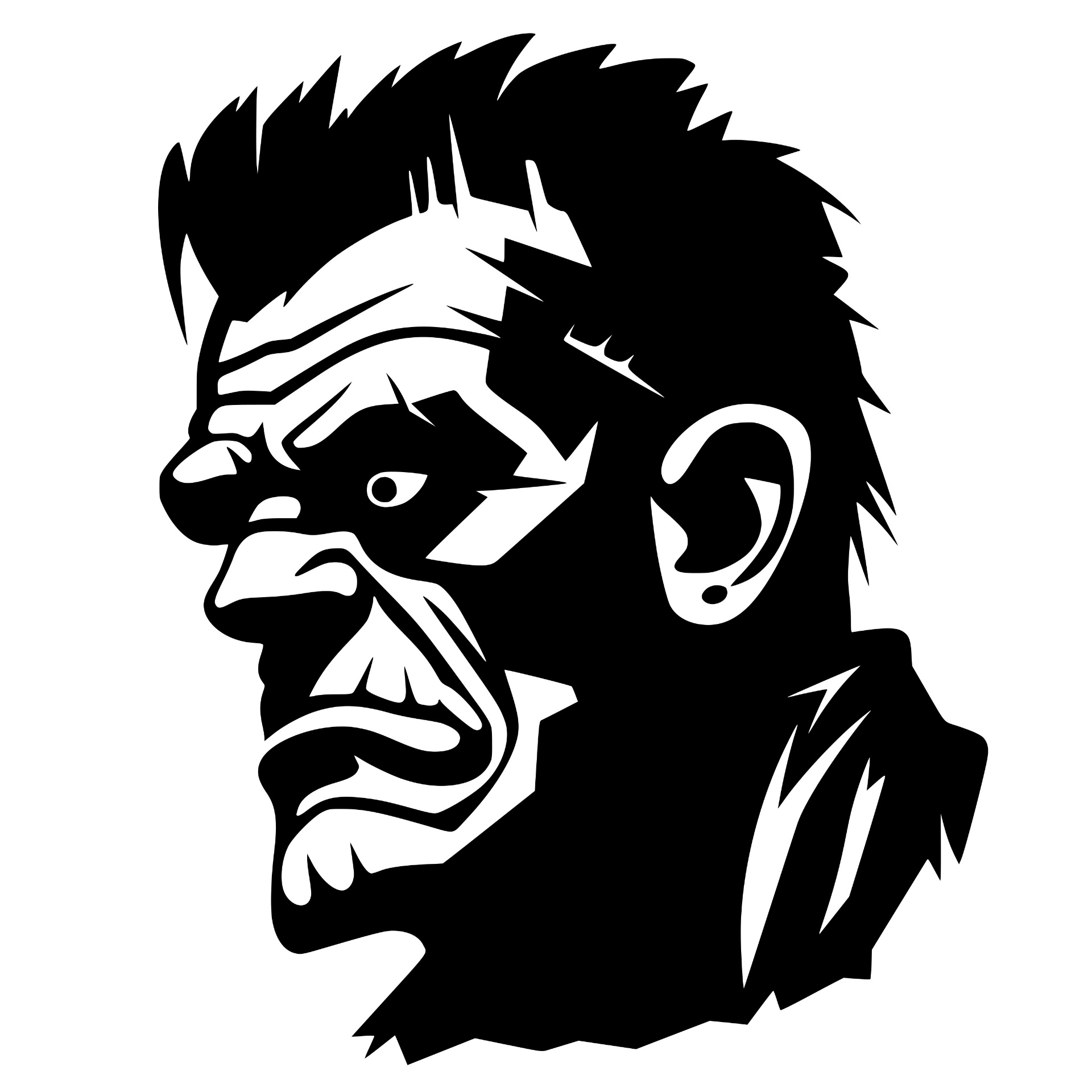 Angry monster head in profile