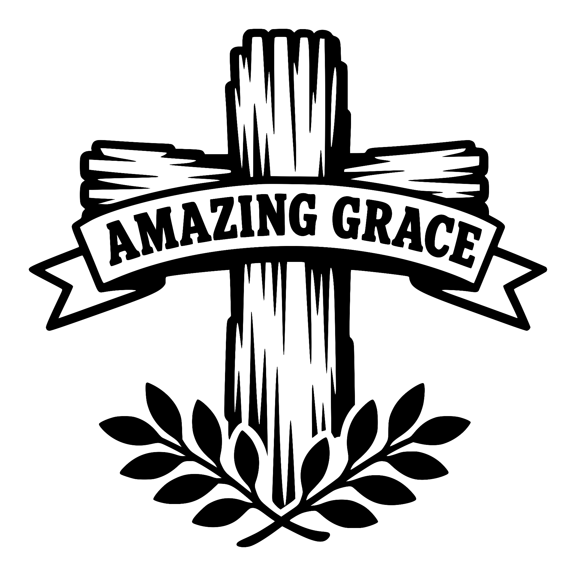 Cross with Amazing Grace banner and laurel