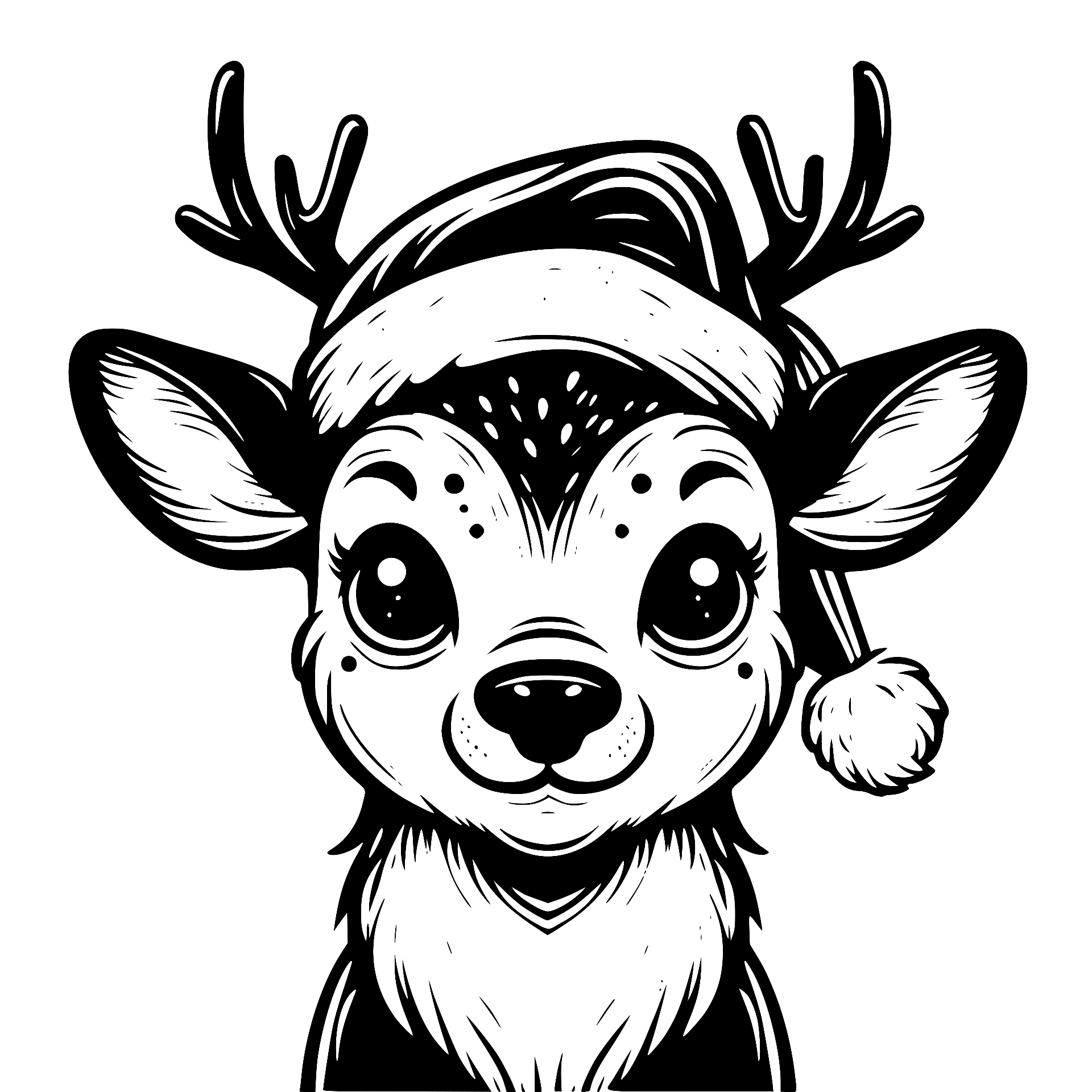 Cute baby reindeer wearing a Santa hat