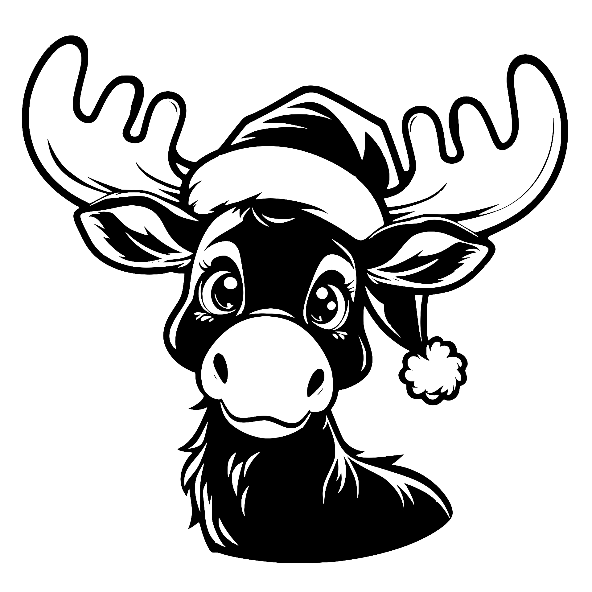 Cartoon moose wearing a Santa hat