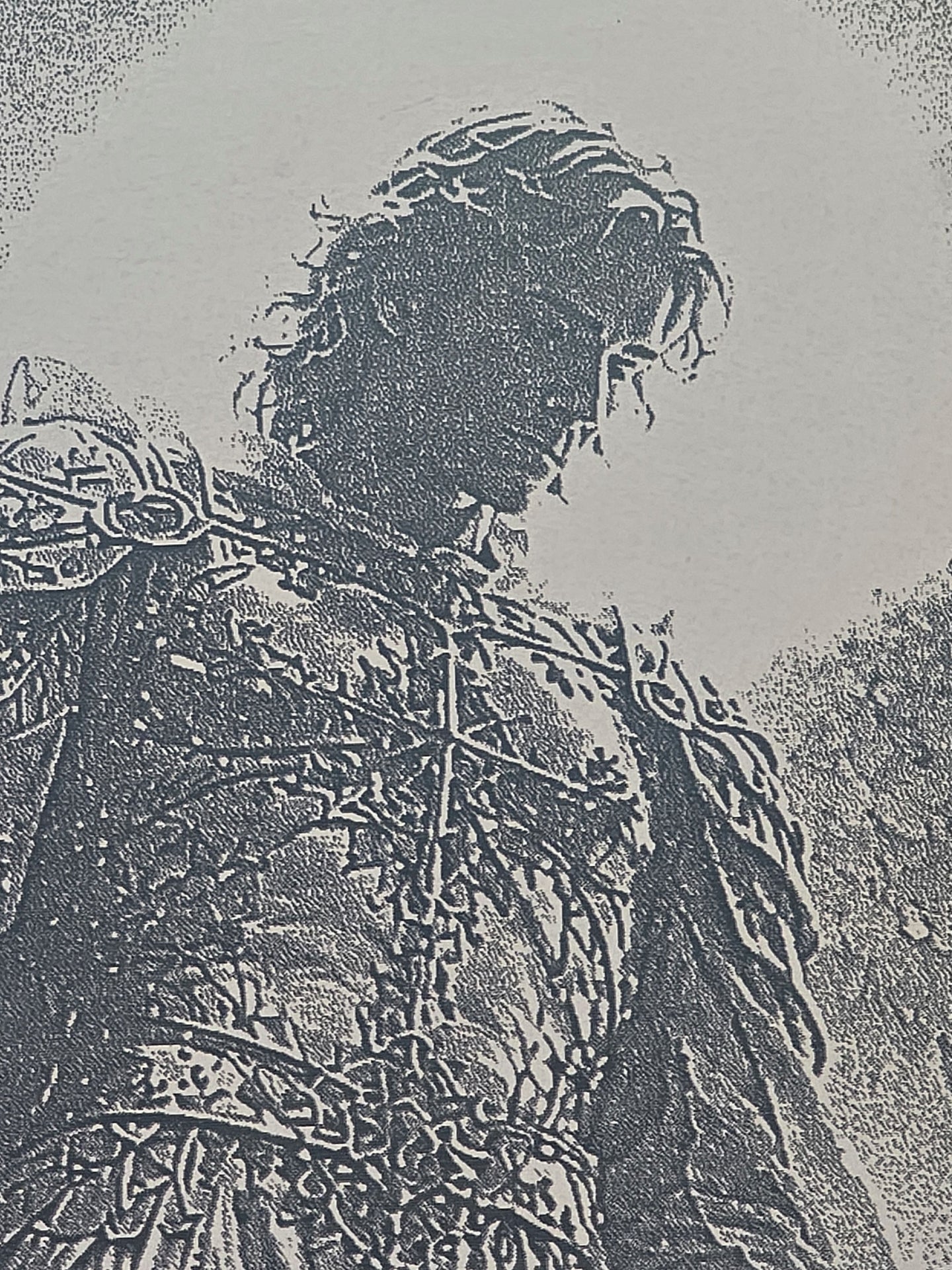 Guardian Angel etched portrait detail