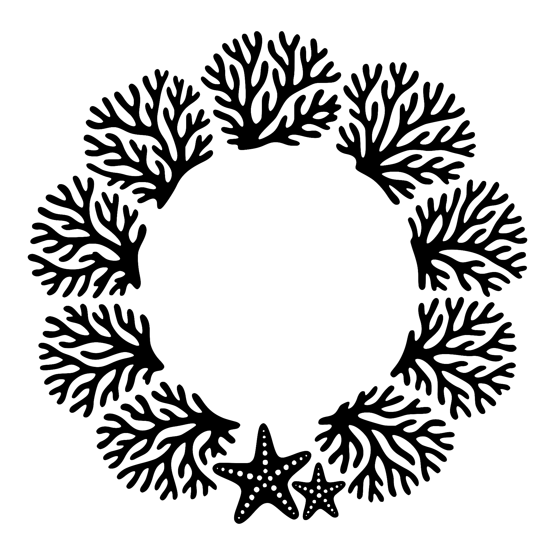 Circular coral wreath with starfish silhouette