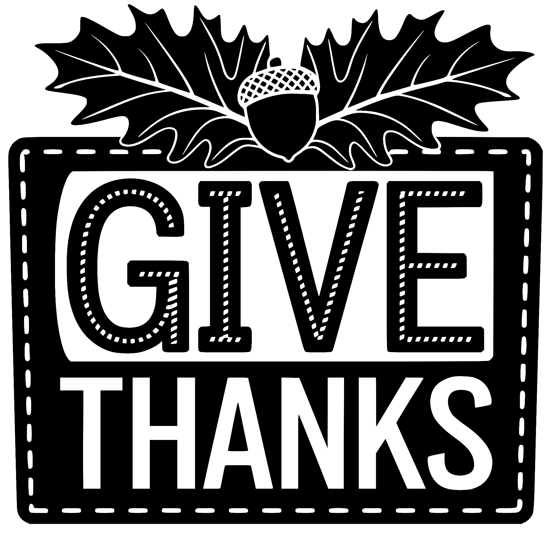 Give Thanks sign with oak leaves and acorn