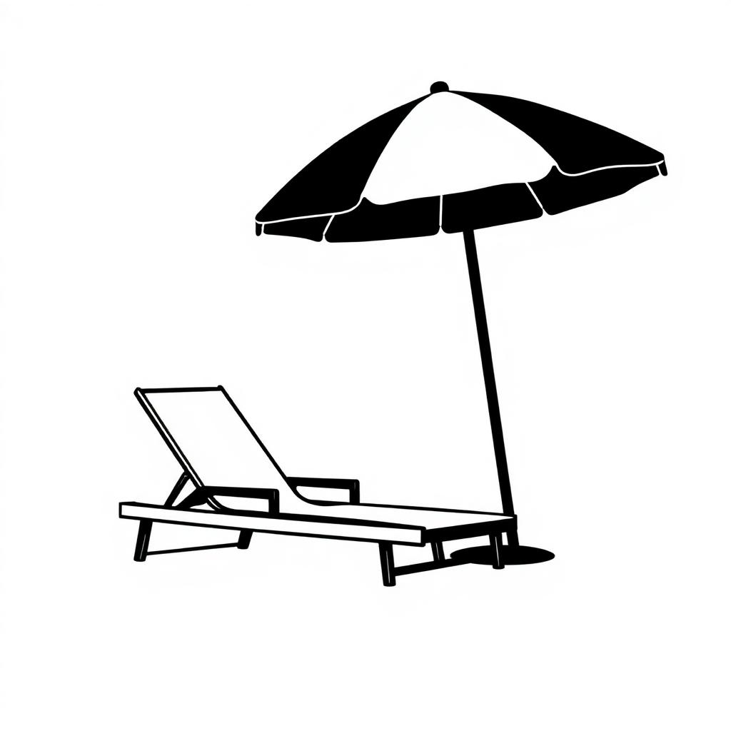 Beach umbrella and lounge chair silhouette