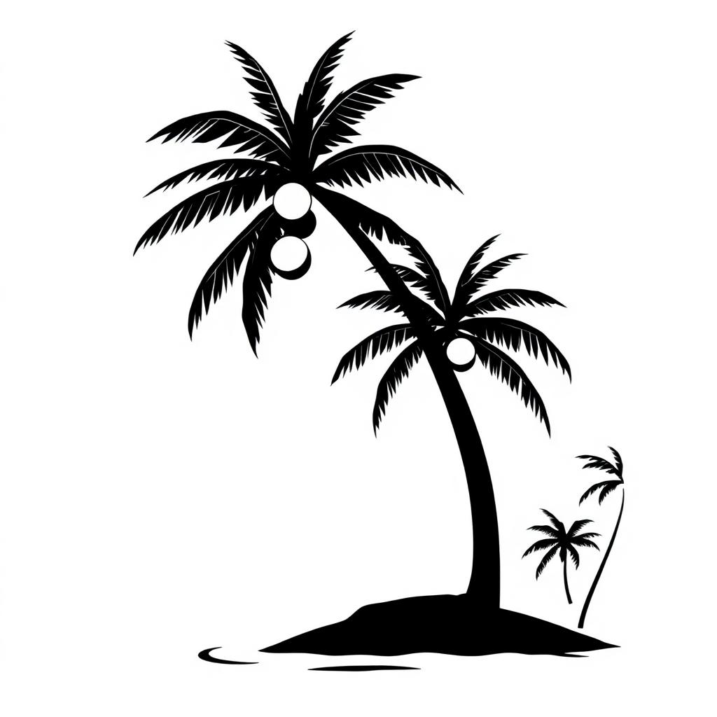 Palm tree on island silhouette
