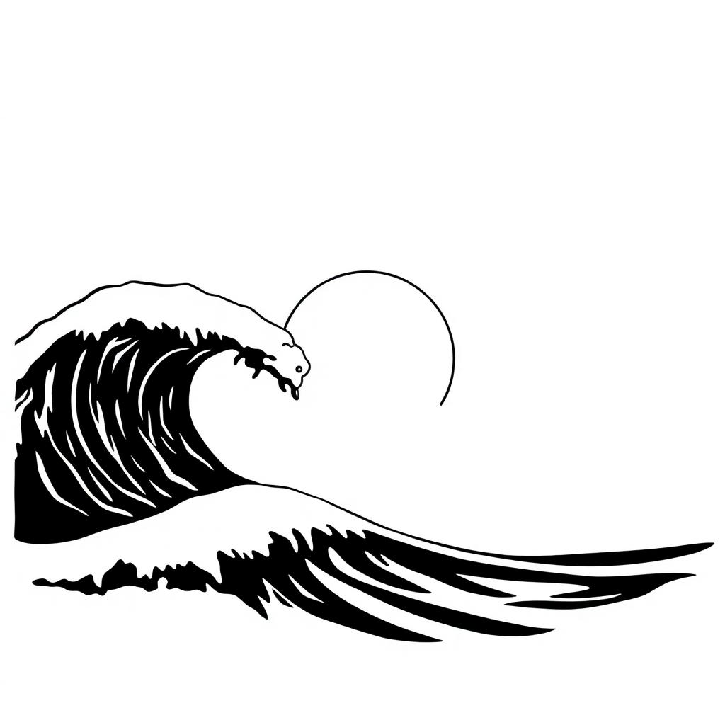 Ocean waves with sunset silhouette
